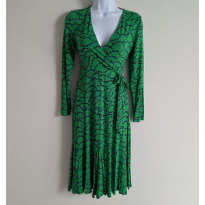 Boden Wrap Dress Womens 2 Kelly Green Jersey Knit Career Timeless Abstract Art